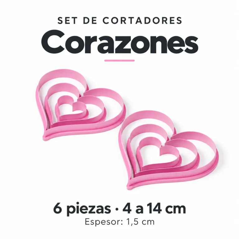 Set de cortadores de corazones — 6 piezas con tamaños de 4 a 14 cm y espesor de 1,5 cm