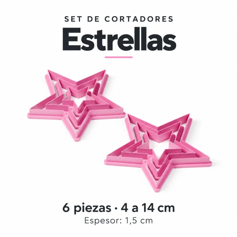 Set de cortadores de estrellas — 6 piezas con tamaños de 4 a 14 cm y espesor de 1,5 cm
