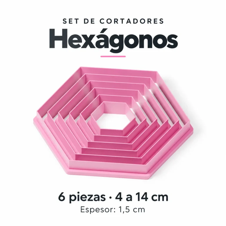 Set de cortadores de hexágonos — 6 piezas con tamaños de 4 a 14 cm y espesor de 1,5 cm